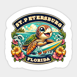 St. Petersberg Florida Cute Sea Turtle Surfing Sticker